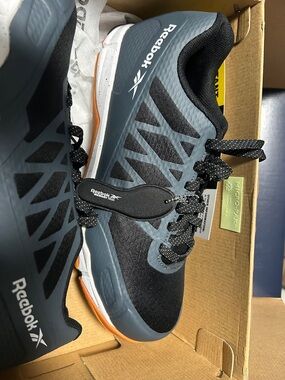 Reebok Men's Athletic Shoes Black Gray with Orange Accents
